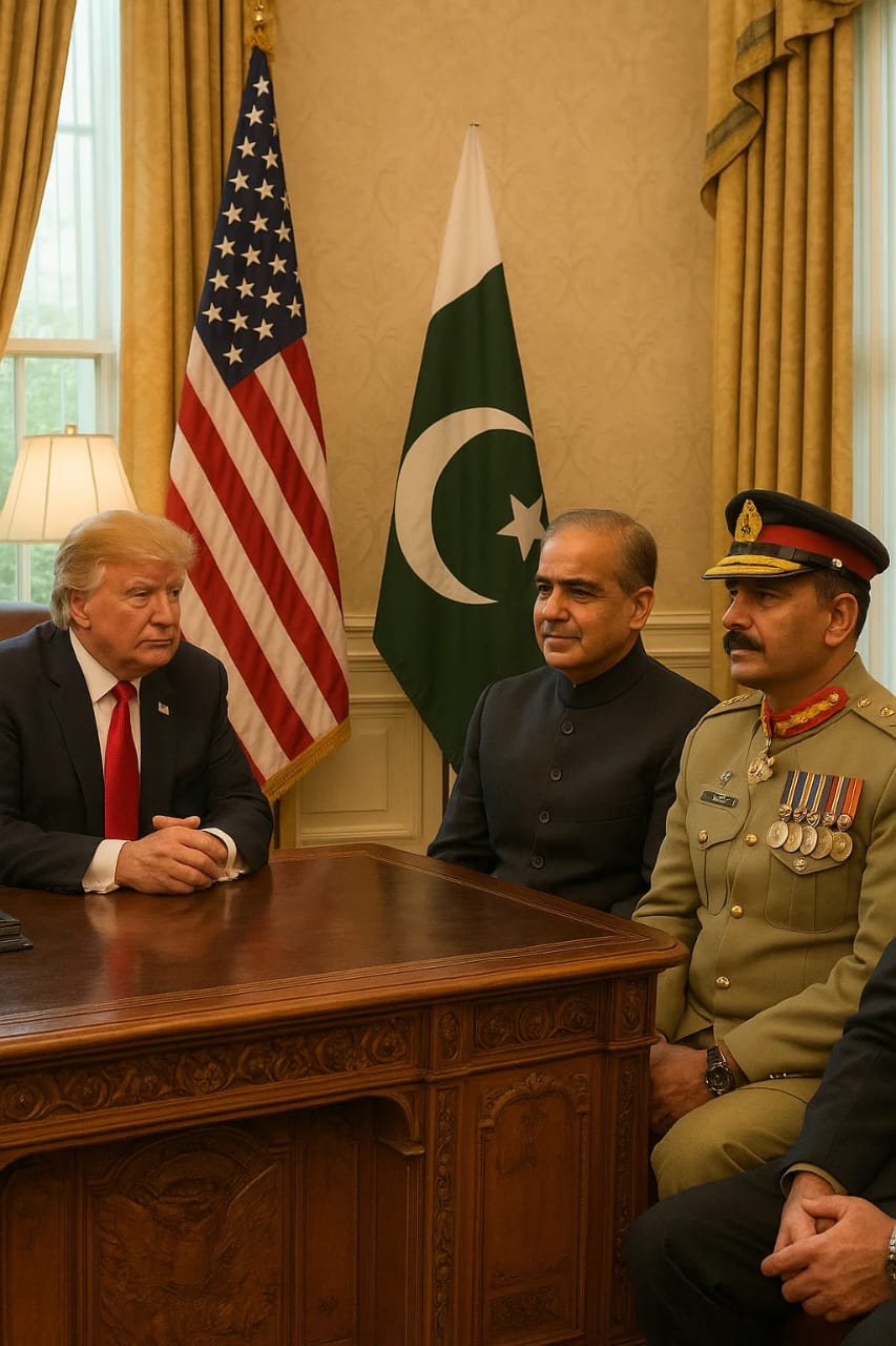 Trump Holds Shehbaz Sharif and Asim Munir in Oval Office.