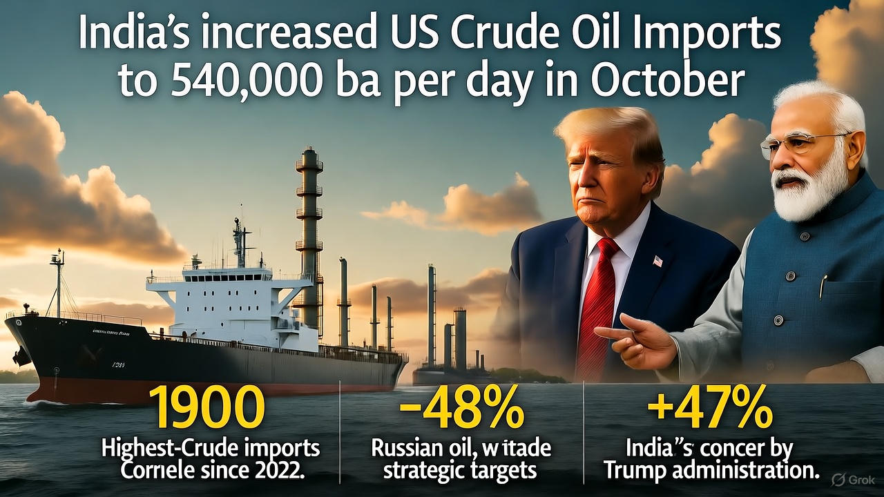 An oil refinery in India processing imported US crude as the country diversifies its energy sources and reduces reliance on Russian oil amid new trade tensions with the Trump administration.
