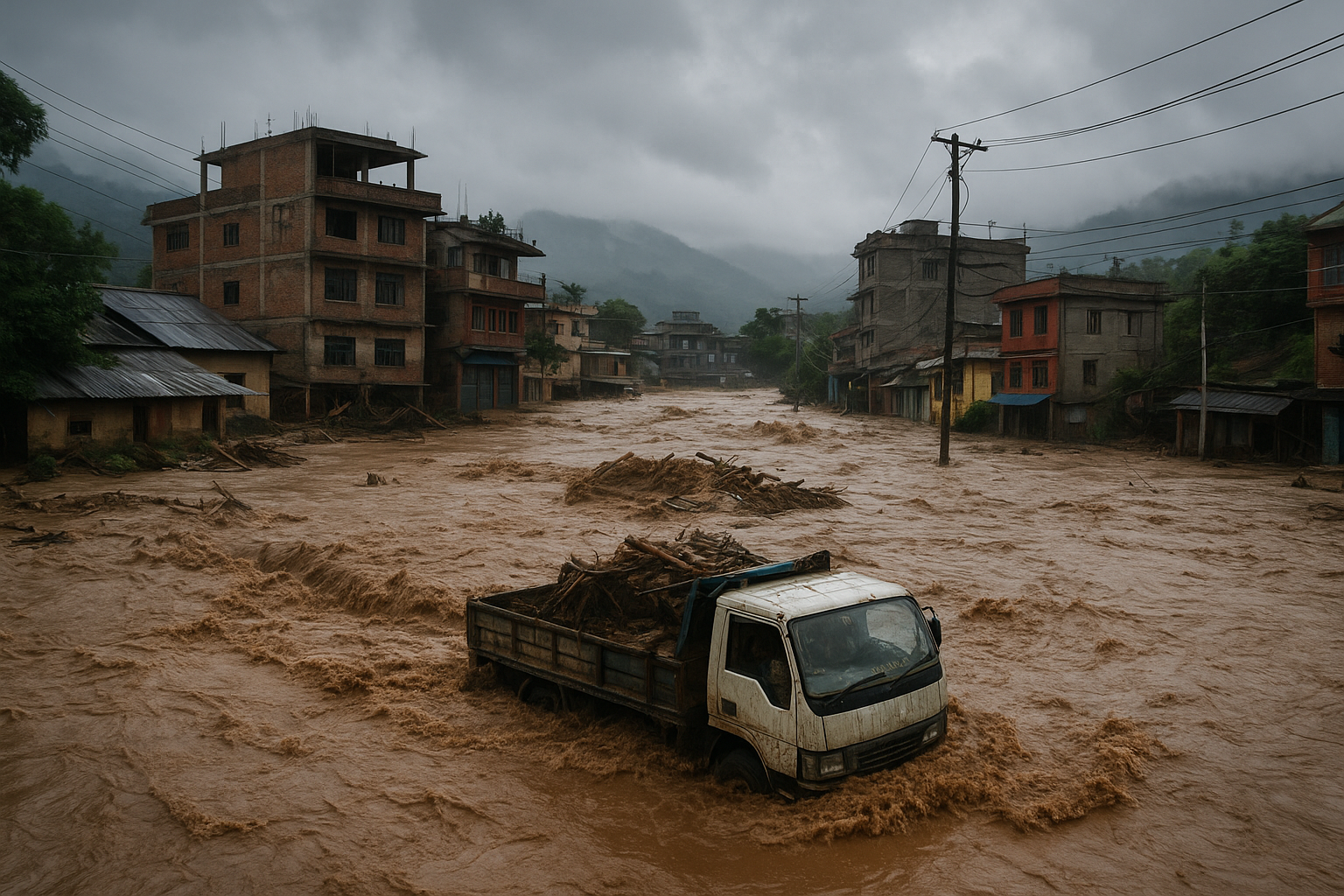 Landslide in Nepal blocking roads and damaging homes"