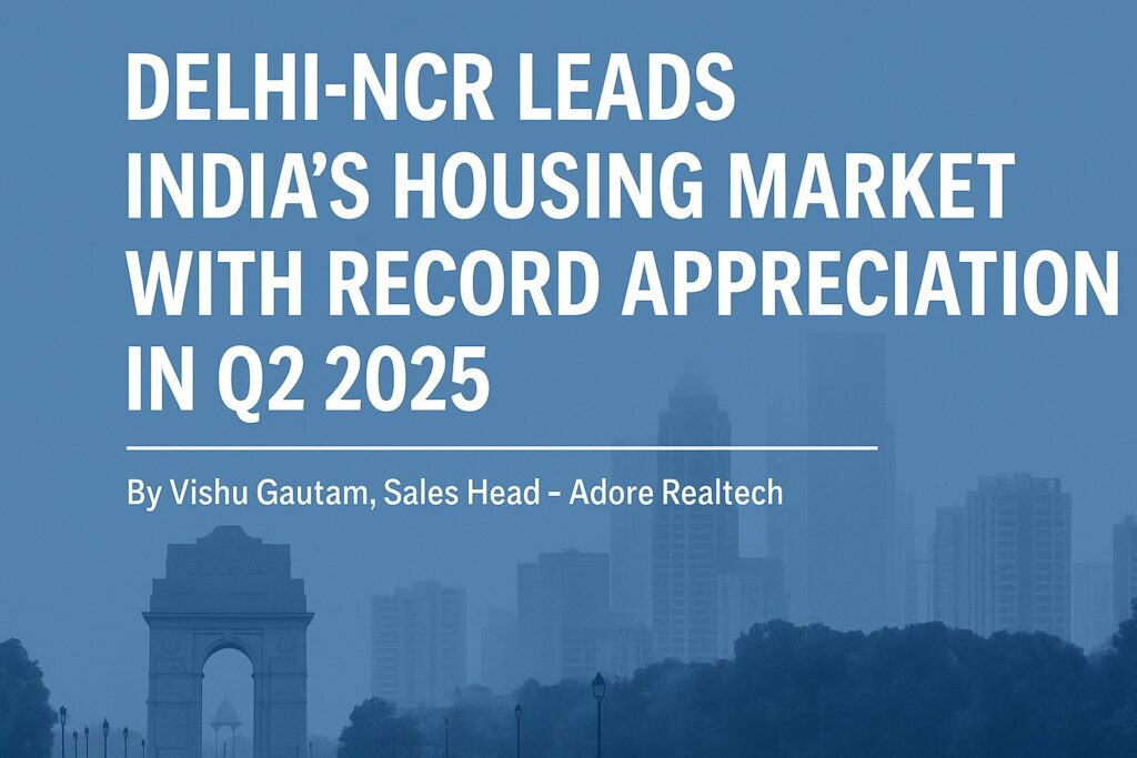 Delhi-NCR skyline showing modern residential apartments and high-rises symbolizing record housing market appreciation in Q2 2025.
