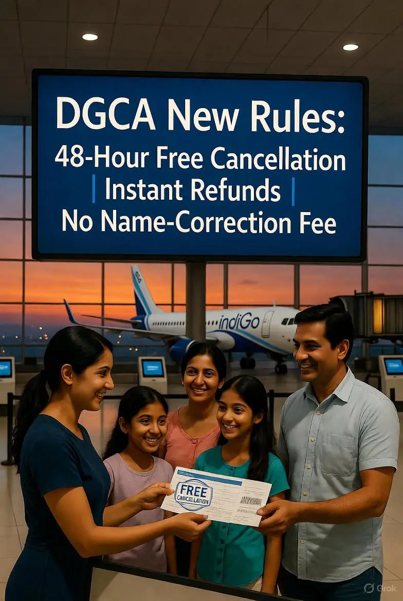 Passengers can now cancel flights free within 48 hours under new DGCA rules..