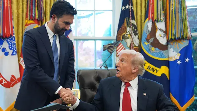 President Donald Trump and Mayor-Elect Zohran Mamdani share a warm, unexpected meeting at the White House, discussing New York City issues with a cooperative tone.